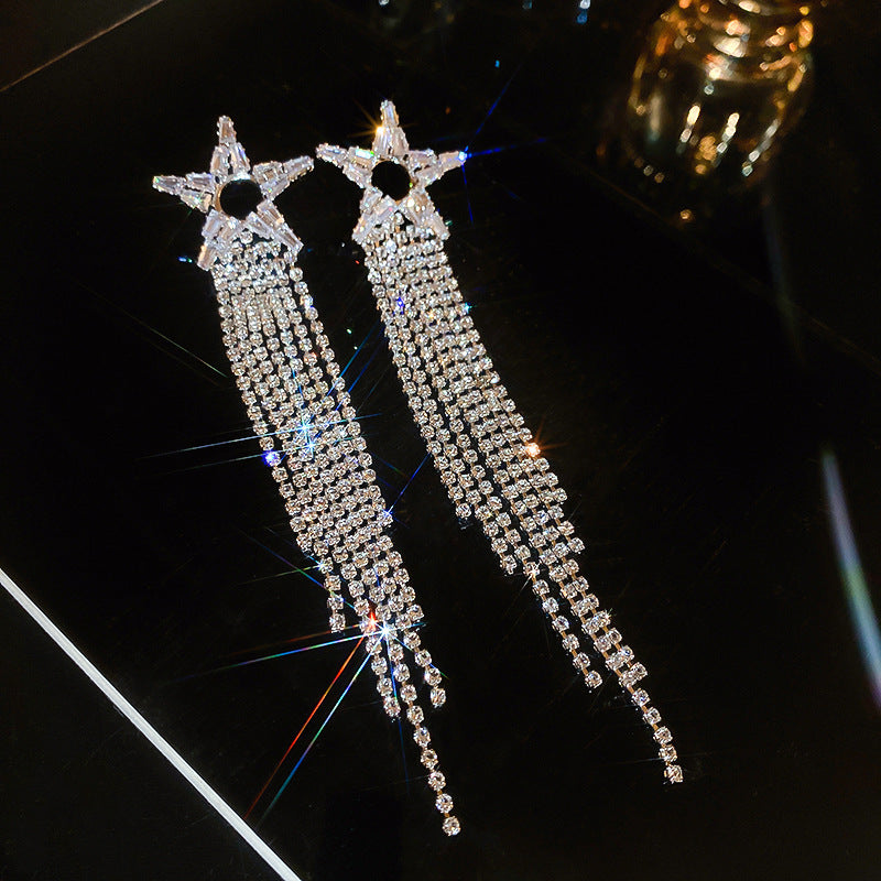 Wholesale Diamond Butterfly Flower Five Pointed Star Tassel Alloy Earrings